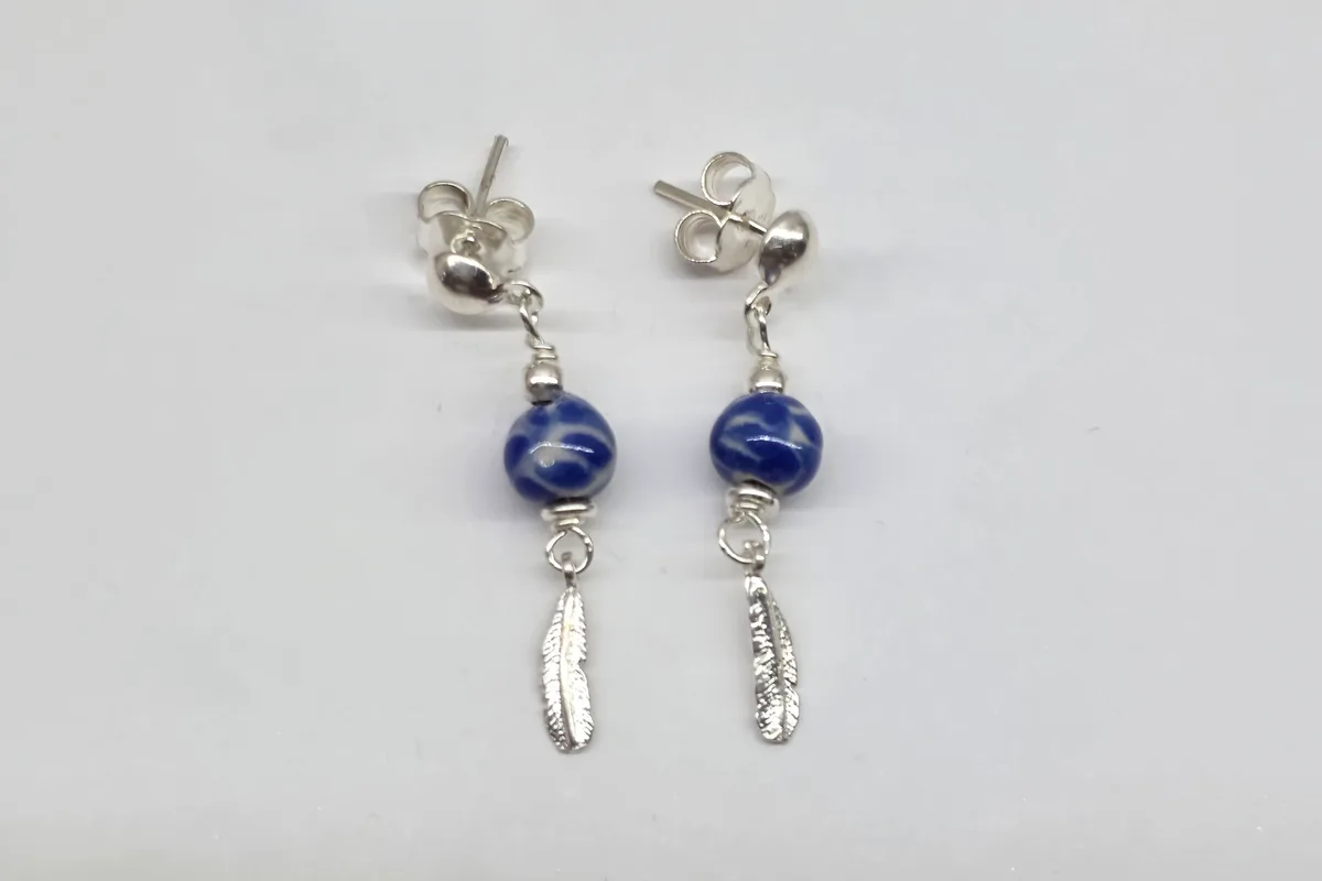 Arete Pluma Mini en Plata .925 y Talavera Poblana