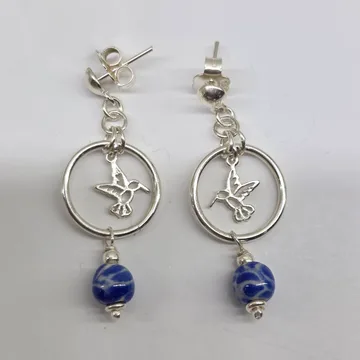 Arete Aro Plata Colibrí en Plata .925 y Talavera Poblana