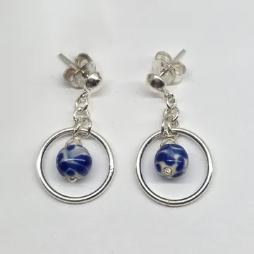 Arete Aro Plata y Bola Talavera en Plata .925 y Talavera Poblana
