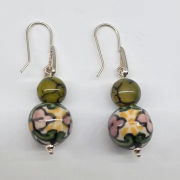 Arete Bola Color con Gancho Plata en Plata .925 y Talavera Poblana