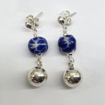 Arete Bola Talavera y Plata Mediano en Plata .925 y Talavera Poblana