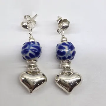Arete Bola Talavera y Corazón Plata en Plata .925 y Talavera Poblana
