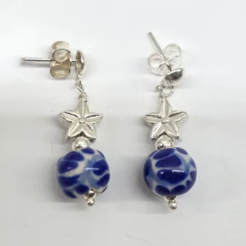 Arete Flor Cerámica Bombacha en Plata .925 y Talavera Poblana