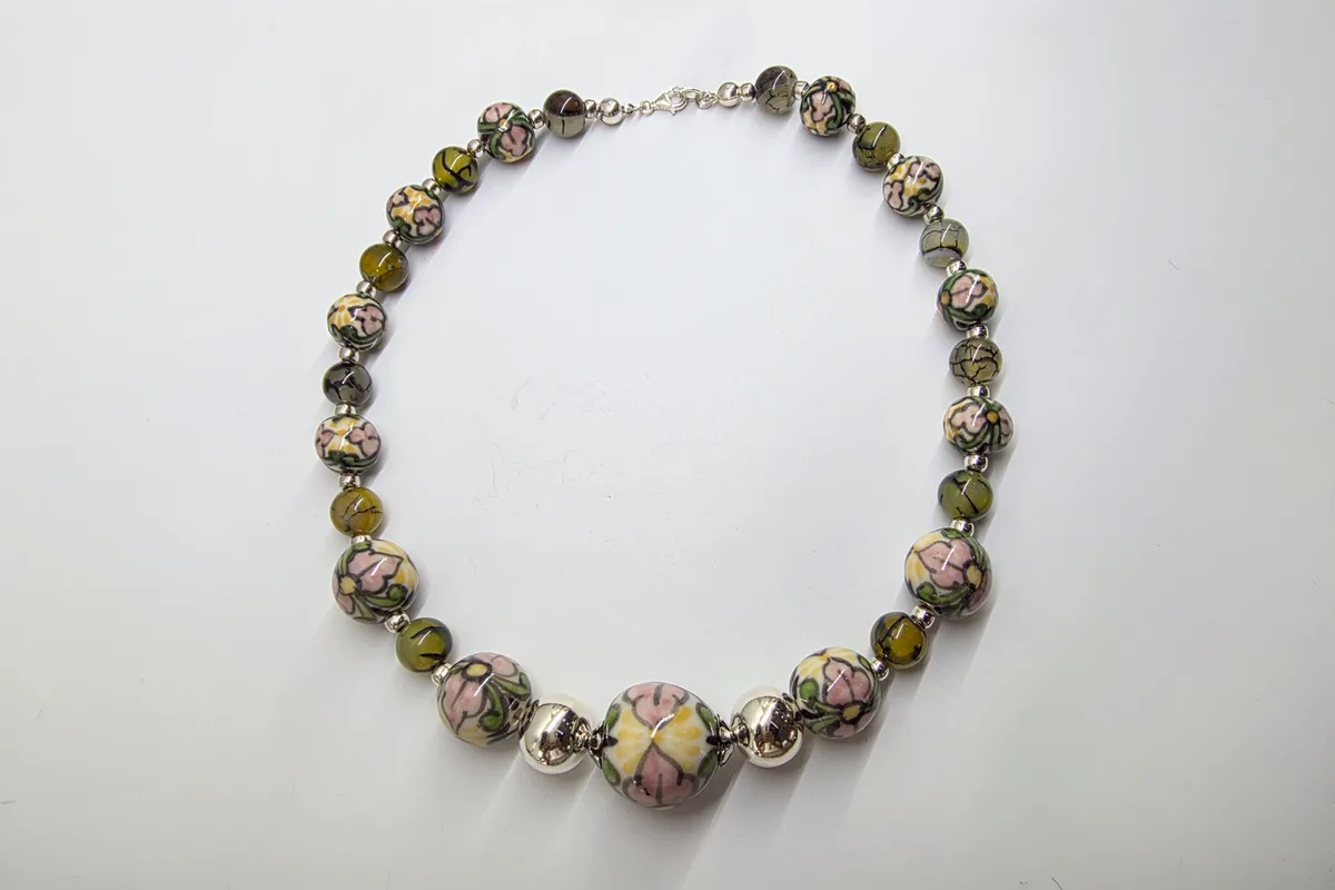 Collar Ágata Verde en Plata .925 y Talavera Poblana