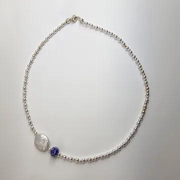 Collar Bola Mini Plata y Perla Plana en Plata .925 y Talavera Poblana