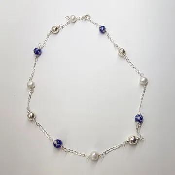 Collar Cadena Bola Plata 12 y Talavera 1 en Plata .925 y Talavera Poblana