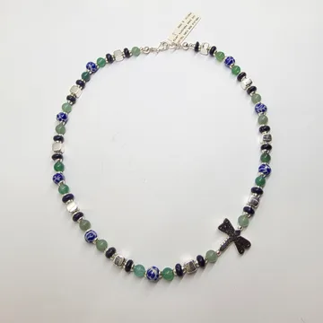 Collar Libélula Grande Cubo en Plata .925 y Talavera Poblana