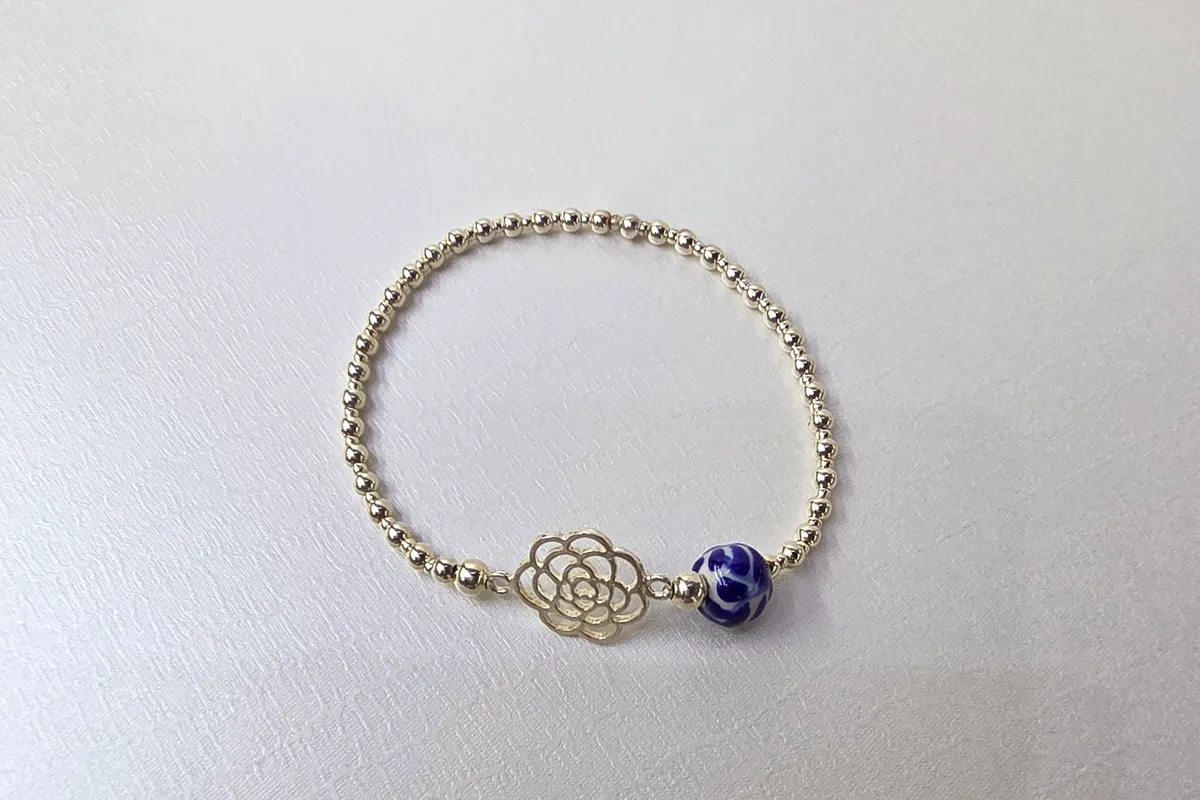 Pulsera Flor Plata Mini en Plata .925 y Talavera Poblana
