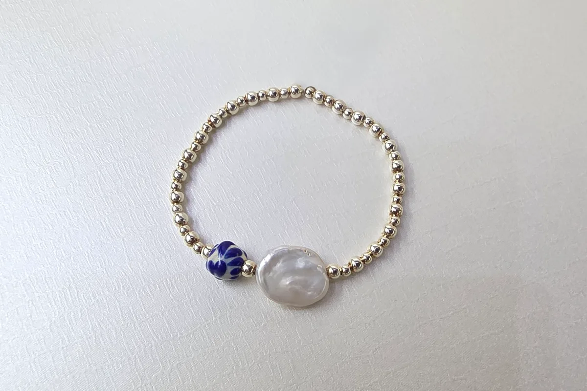 Pulsera Perla Plana en Plata .925 y Talavera Poblana