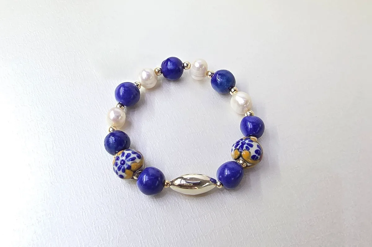 Pulsera Perla y Talavera Color en Plata .925 y Talavera Poblana
