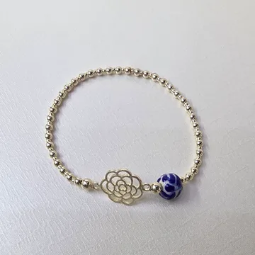 Pulsera Flor Plata Mini en Plata .925 y Talavera Poblana