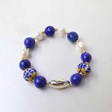 Pulsera Perla y Talavera Color en Plata .925 y Talavera Poblana