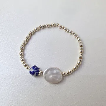 Pulsera Perla Plana en Plata .925 y Talavera Poblana