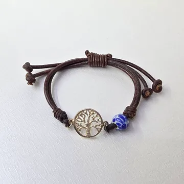 Pulsera Piel Árbol en Plata .925, Talavera Poblana y Piel